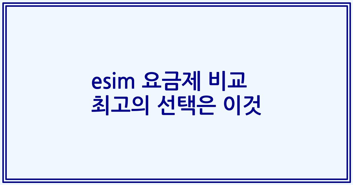 esim 요금제 비교 최고의 선택은 이것